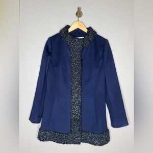 Vintage L.A. Schulman Navy Wool Coat Astrakhan Style Trim